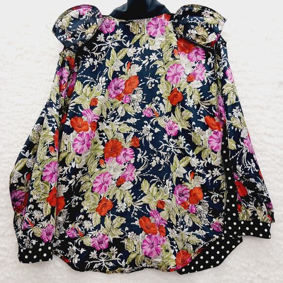 Blouse Size L Floral Dot Mix Maximalist Art Chic Y2K Whimsycore Vacation Office - Picture 12 of 12